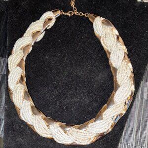 Braided Pearl and Gold Necklace